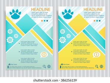 Paw symbol on vector brochure flyer design layout template. Business modern template