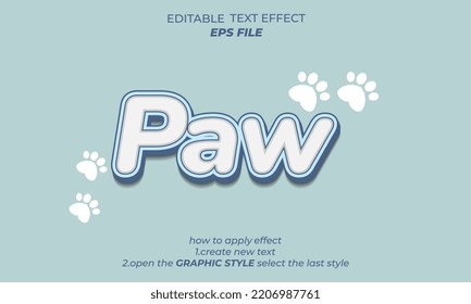 paw text effect, font editable, typography, 3d text. vector template