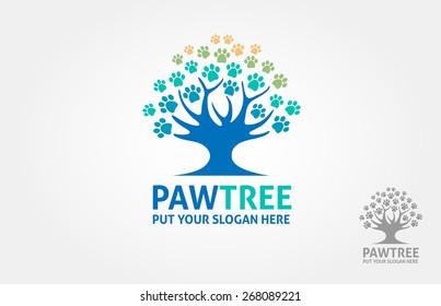 Paw Tree Vector Logo Illustration. It's a paw incorporate with a tree object, this logo try to communicate a protection for your dogcat or other pet animal.