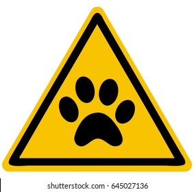 Paw Triangle Warning Sign, Vector Illustration.