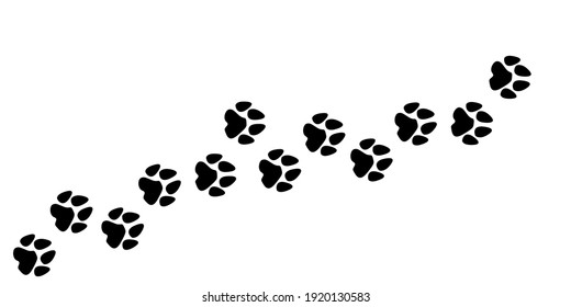 Paw vector foot dog print. Dog, puppy silhouette animal diagonal paths for t-shirts, backgrounds, patterns, websites, showcase design etc.