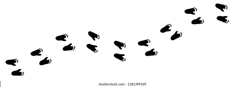 Paw vector foot trail print of monkey. Gorilla animal diagonal tracks for t-shirts, backgrounds, patterns, websites, showcases design, greeting cards, child prints and etc. It's a brush.