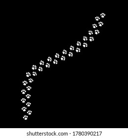 Paw vectorial de la huella del pie del gato. Perro, silueta de cachorro, huellas en diagonal animal para camisetas, fondos, patrones, sitios web, diseño de escaparates, tarjetas de saludo, huellas para niños, etc.