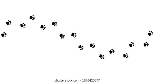 Paw vector foot trail print of cat, dog, puppy silhouette animal diagonal tracks on white background. For t-shirts, backgrounds, patterns, websites, showcases design, greeting cards, child prints.