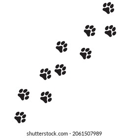 Paw vector foot trail print of cat. Dog, puppy silhouette animal .illustration isolated on white background.
