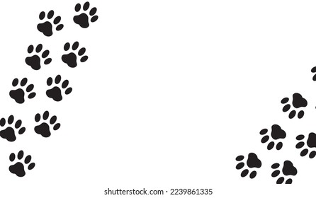 Paw vector foot trail print of cat. Dog, puppy silhouette animal diagonal tracks for t-shirts, backgrounds, patterns, websites, showcases design, greeting cards, child prints and etc.