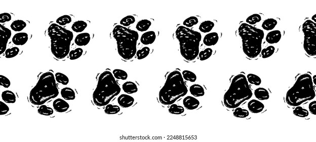 Paw vector foot trail print of cat. Dog, puppy silhouette animal diagonal tracks for t-shirts, backgrounds, patterns, websites, showcases design, greeting cards, child prints