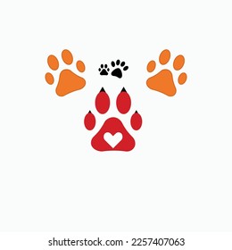 Paw vector foot trail print of cat. Dog, puppy silhouette animal diagonal tracks for t-shirts, backgrounds, patterns, websites, showcases design, greeting cards, child prints .