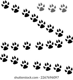 Paw vector foot trail print on white background. Vector or Dog, path pattern animal tracks, isolated on white background