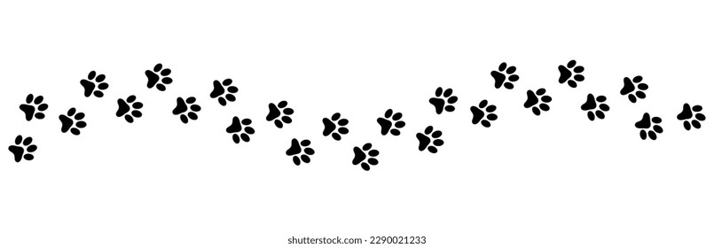 Paw vector foot trail print of cat. Dog, puppy silhouette animal diagonal tracks for t-shirts, backgrounds, patterns, websites, showcases design, greeting cards, child prints and etc. Vector.