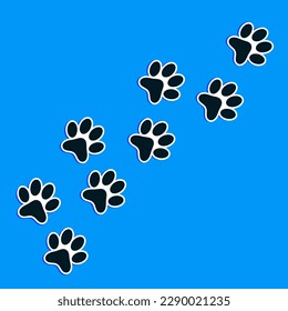 Paw vectorial de la huella del pie del gato. Perro, silueta de cachorro, huellas en diagonal animal para camisetas, fondos, patrones, sitios web, diseño de escaparates, tarjetas de saludo, huellas infantiles, etc. Vector 10 eps.