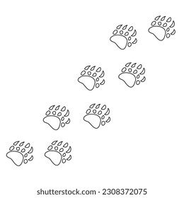 Paw vector foot trail print of bear. Teddy bear silhouette animal diagonal tracks. illustration isolated on white background