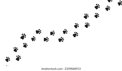 Paw vector foot trail print of cat. Dog, puppy silhouette animal diagonal tracks for t-shirts, backgrounds, child prints and etc.