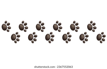 Paw Vektorfussspur Druck von Katze, Hund, Muster Tierspuren einzeln auf weißem Hintergrund. Diagonale Tracks für Hintergründe, Muster, Websites, Präsentationen, Grußkarten, Kinderabdrücke