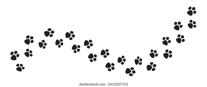 Paw vector foot trail print of cat. Dog, puppy silhouette animal diagonal tracks for t-shirts, backgrounds, patterns, websites, showcases design, greeting cards, child prints and etc.
