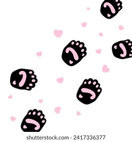 Paw vector foot trail print of panda. Teddy bear silhouette animal diagonal tracks for t-shirts, backgrounds, patterns, design,  invitation greeting cards, child prints for baby clothes, room birthday