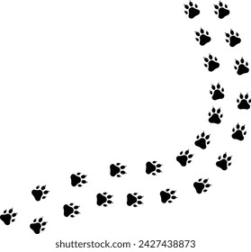 Paw vector foot trail print of cat. Dog, puppy silhouette animal diagonal tracks for t-shirts, backgrounds, patterns, websites, showcases design, greeting cards, child prints and et