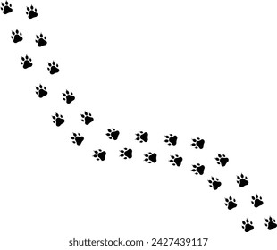 Paw vector foot trail print of cat. Dog, puppy silhouette animal diagonal tracks for t-shirts, backgrounds, patterns, websites, showcases design, greeting cards, child prints and et