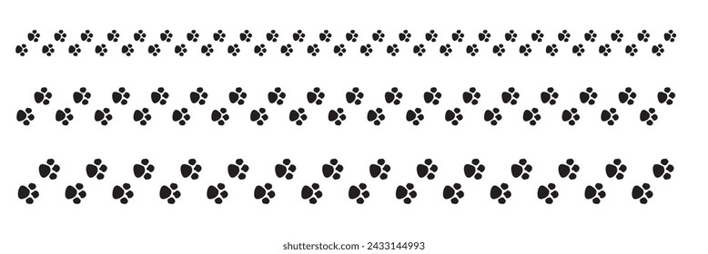 Paw vector foot trail print of cat. Dog, puppy silhouette animal diagonal tracks for t-shirts, backgrounds, patterns, websites, showcases design, greeting cards, child prints and etc. Editable vector
