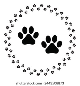Paw vector foot trail print of cat. Dog, puppy silhouette animal diagonal tracks for t-shirts, backgrounds, patterns, websites, showcases design, greeting cards, child prints and etc. Paw Vector.