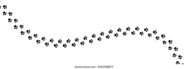 Paw vector foot trail print of cat. Dog, puppy silhouette animal diagonal tracks for t-shirts, backgrounds, patterns, websites, showcases design, greeting cards, child prints and etc. Paw Vector.