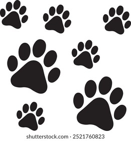 Paw vector foot trail print of cat. Dog, puppy silhouette animal diagonal tracks for t-shirts, backgrounds, patterns, websites, showcases design, greeting cards, child prints and etc.