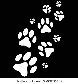 Paw vector foot trail print of cat. Dog, pattern animal tracks  isolated on black background, backgrounds, vector icon Illustration