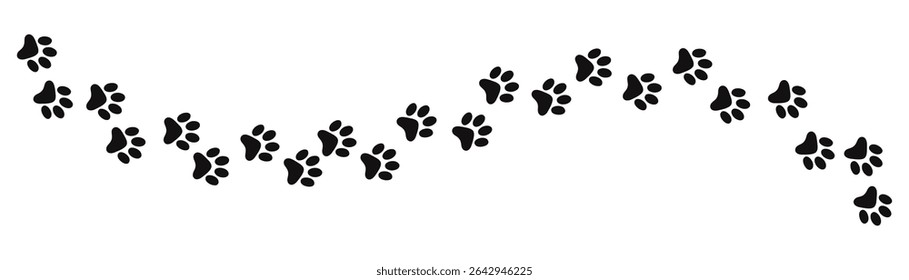 Paw vector foot trail print on white background. vector cat or Dog, path pattern animal tracks, isolated on white background