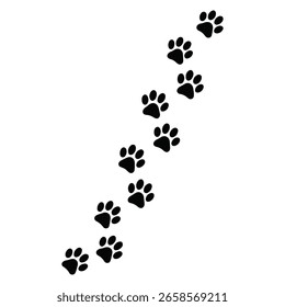 Pfote Vektor Fuß Trail Print der Katze. Hund, Welpe Silhouette Vektor.	