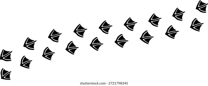 Paw vector foot trail print. Dog, cat, bear, wolf, chicken, cow, crocodile, donkey, duck, elephant and other silhouette animal. Paw print trail on transparent background. Vector illustration 