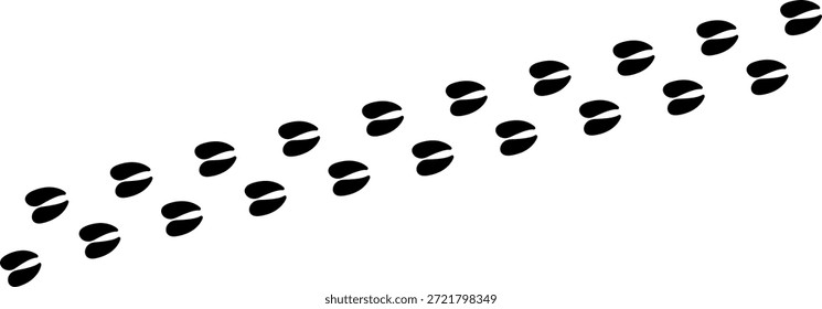 Paw vector foot trail print. Dog, cat, bear, wolf, chicken, cow, crocodile, donkey, duck, elephant and other silhouette animal. Paw print trail on transparent background. Vector illustration 