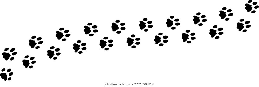 Pfote Vektor Fuß Trail Print. Hund, Katze, Bär, Wolf, Huhn, Kuh, Krokodil, Esel, Ente, Elefant und andere Silhouette Tier. Pfotendruckpfad auf transparentem Hintergrund. Vektorgrafik 
