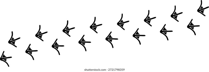 Paw vector foot trail print. Dog, cat, bear, wolf, chicken, cow, crocodile, donkey, duck, elephant and other silhouette animal. Paw print trail on transparent background. Vector illustration 