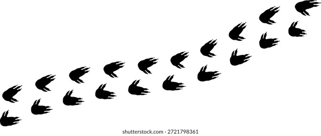 Impressão de rastro de pé de vetor de pata. Cão, gato, urso, lobo, galinha, vaca, crocodilo, burro, pato, elefante e outro animal de silhueta. Paw imprimir trilha em fundo transparente. Ilustração vetorial 