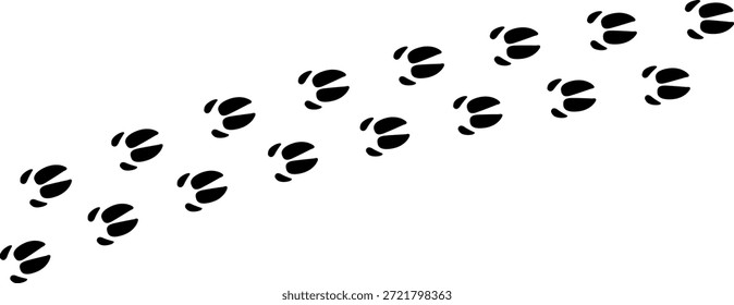 Impressão de rastro de pé de vetor de pata. Cão, gato, urso, lobo, galinha, vaca, crocodilo, burro, pato, elefante e outro animal de silhueta. Paw imprimir trilha em fundo transparente. Ilustração vetorial 