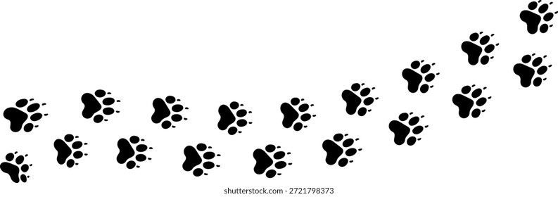 Impressão de rastro de pé de vetor de pata. Cão, gato, urso, lobo, galinha, vaca, crocodilo, burro, pato, elefante e outro animal de silhueta. Paw imprimir trilha em fundo transparente. Ilustração vetorial 
