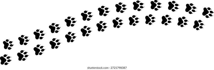 Estampado de rastro de pie de Vector de pata. Perro, gato, oso, lobo, pollo, vaca, cocodrilo, burro, pato, elefante y otros animales de la silueta. Rastro de la impresión de la pata en fondo transparente. Ilustración vectorial 