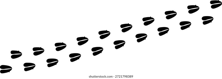 Pfote Vektor Fuß Trail Print. Hund, Katze, Bär, Wolf, Huhn, Kuh, Krokodil, Esel, Ente, Elefant und andere Silhouette Tier. Pfotendruckpfad auf transparentem Hintergrund. Vektorgrafik 