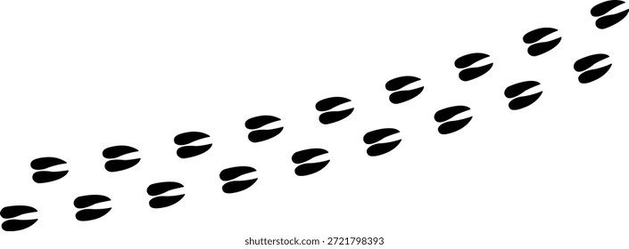Paw vector foot trail print. Dog, cat, bear, wolf, chicken, cow, crocodile, donkey, duck, elephant and other silhouette animal. Paw print trail on transparent background. Vector illustration 