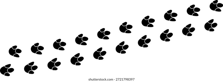 Estampado de rastro de pie de Vector de pata. Perro, gato, oso, lobo, pollo, vaca, cocodrilo, burro, pato, elefante y otros animales de la silueta. Rastro de la impresión de la pata en fondo transparente. Ilustración vectorial 