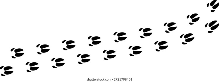 Paw vector foot trail print. Dog, cat, bear, wolf, chicken, cow, crocodile, donkey, duck, elephant and other silhouette animal. Paw print trail on transparent background. Vector illustration 
