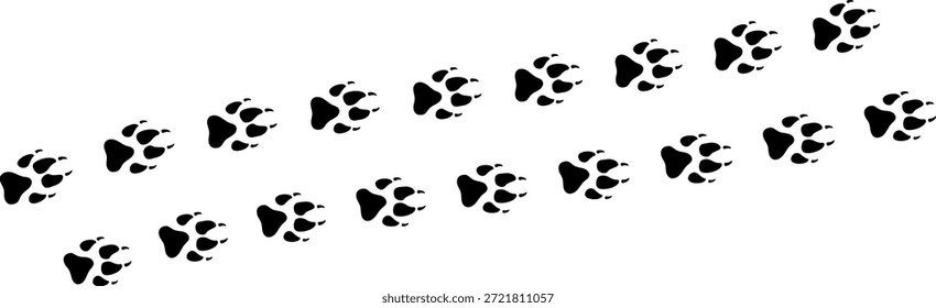 Impresión del rastro del pie del Vector de la pata del perro del gato y del otro. Patrón de Pistas de animales aislados sobre fondo blanco. Silueta negra de una impresión de la pata, ilustración aislada del icono del Vector.