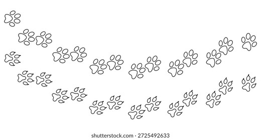 Estampado de rastro de pie de Vector de pata con siluetas de gato, perro y cachorro en Pistas diagonales, ideal para camisetas, fondos. Huellas de patas.