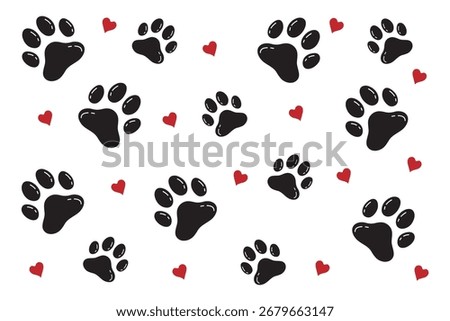 Paw vector foot trail print of cat. Dog, pattern animal tracks isolated on white background, backgrounds, vector icon Illustration