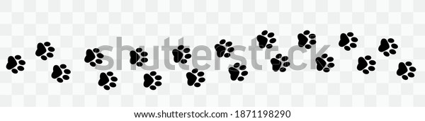 Paw vector foot trail print . Dog,\
puppy,cat,bear,wolf silhouette animal. Paw print trail on\
transparent background. Vector\
illustration