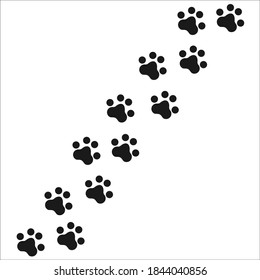 Paw vector footprint print of a cat. Dog, puppy silhouette animal diagonal tracks for t-shirts, backgrounds, patterns, websites, showcase designs, greeting cards, baby prints, etc. vector