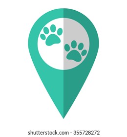 paw - vector icon;  green map pointer