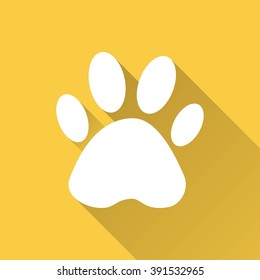 Paw   vector icon with long shadow.  Illustration  for graphic and web design.