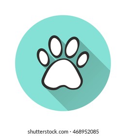 Paw vector icon with long shadow. Illustration isolated for graphic and web design.