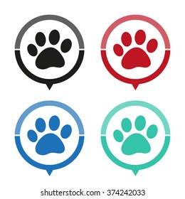 paw - vector icon; map pointer;  message bubble